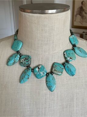 Turquoise Stone Pendant Necklace - Bright Turquoise Statement Necklace